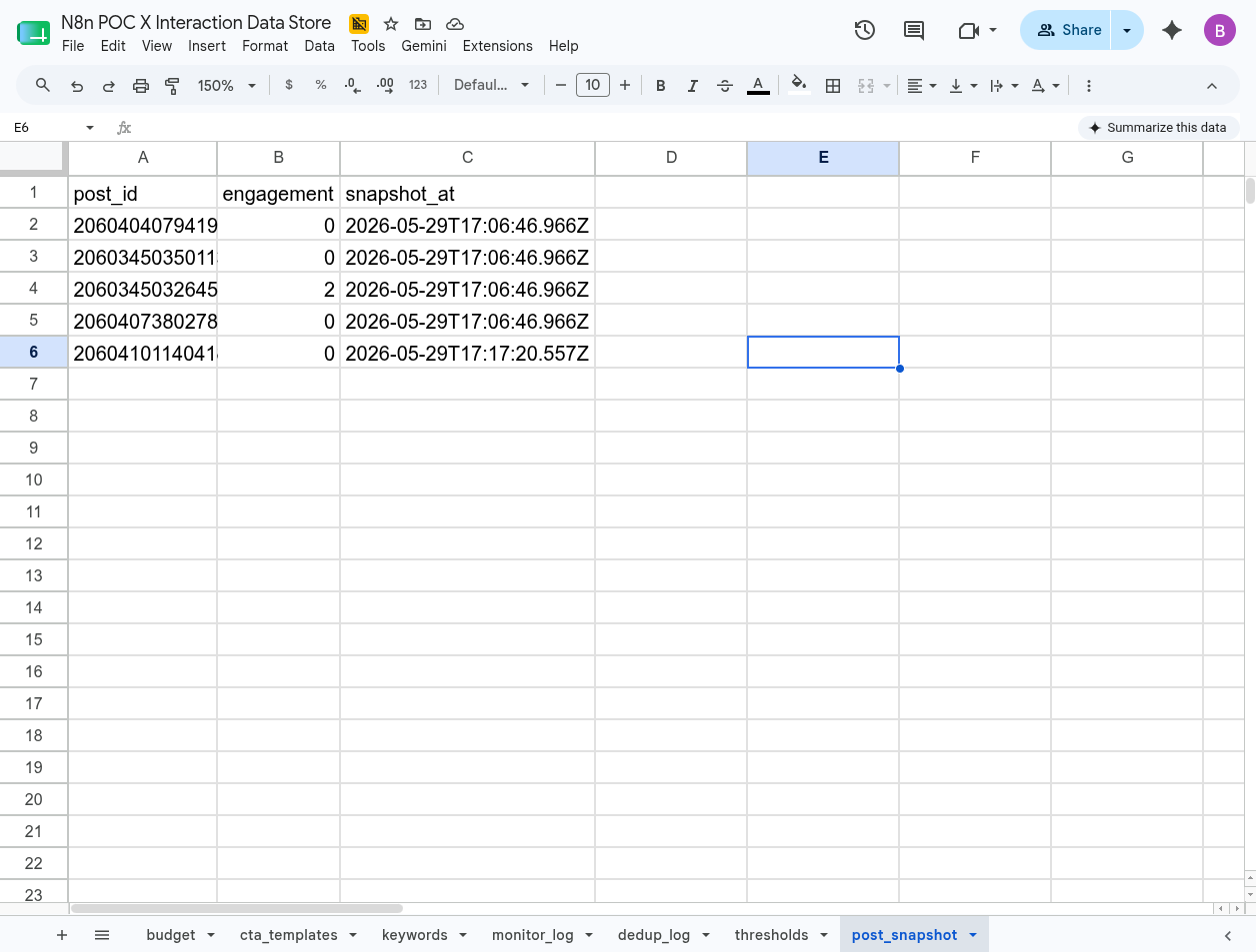 The configuration spreadsheet